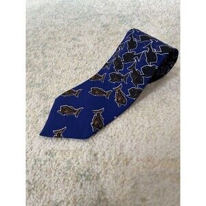 Vintage EUC The Boxelder Company Blue FISH Silk Tie Art Animal Necktie